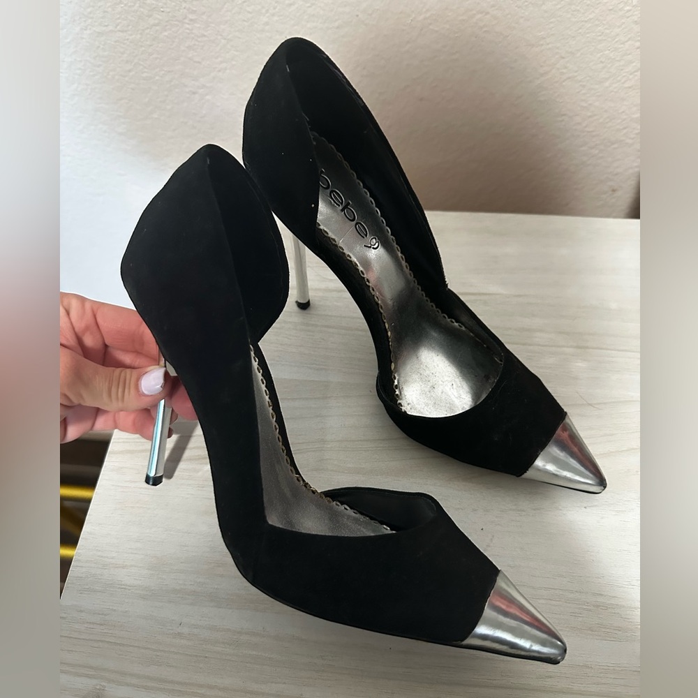 Bebe Black and Silver Women's Heels